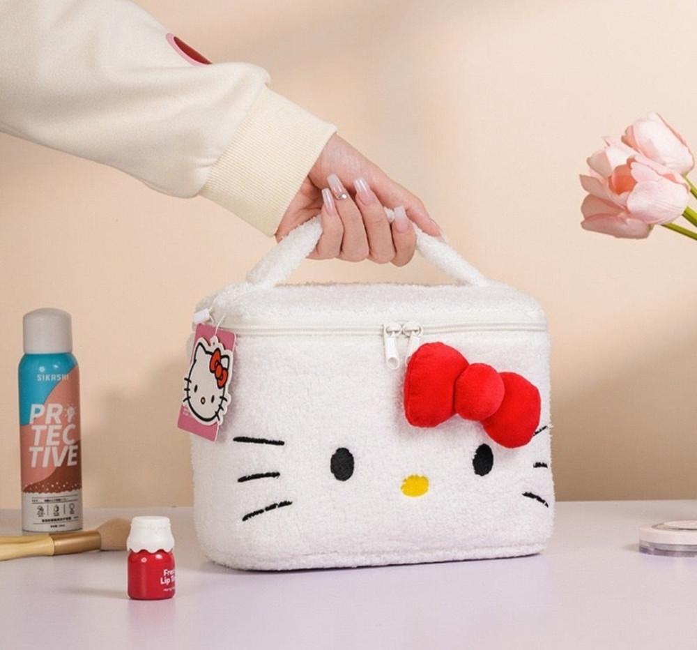 (주문폭주품절 재입고2~3주)산리오 헬로키티 뽀글이 재질 화장품 파우치 브러쉬 수납 파우치