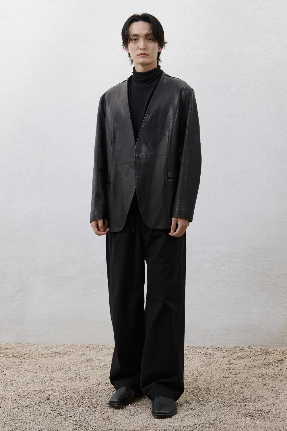 Leather Collarless Jacket