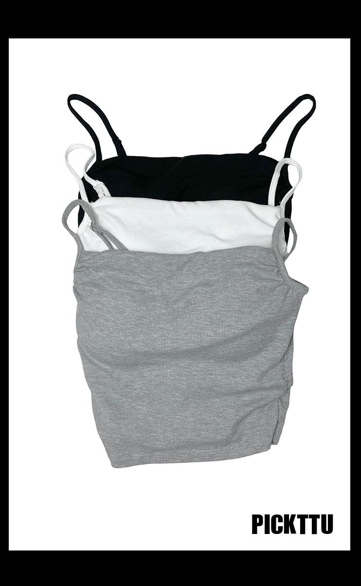 보니 셔링 캡 내장 끈 조절 이너  크롭 크롭 나시 티셔츠   - 3 color