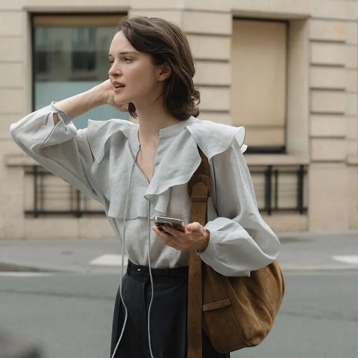 플로우 투웨이 블라우스 민트그레이