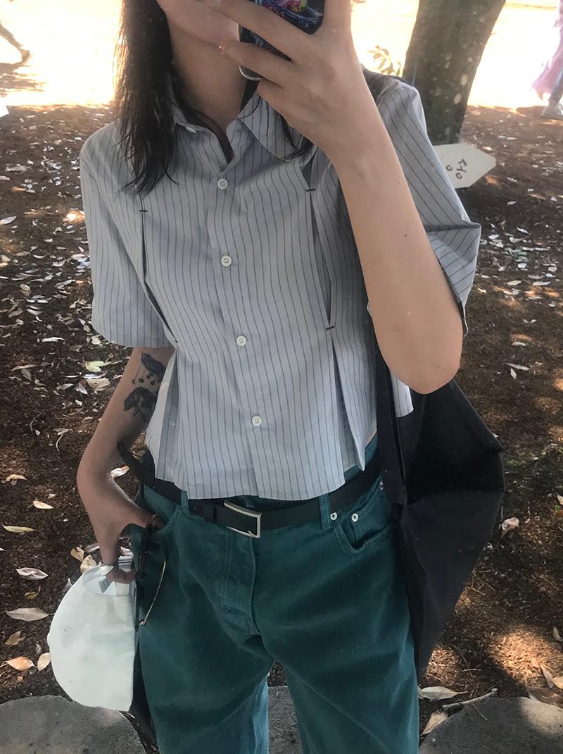 STRIPE PINTUCK SH (ivory / gray)