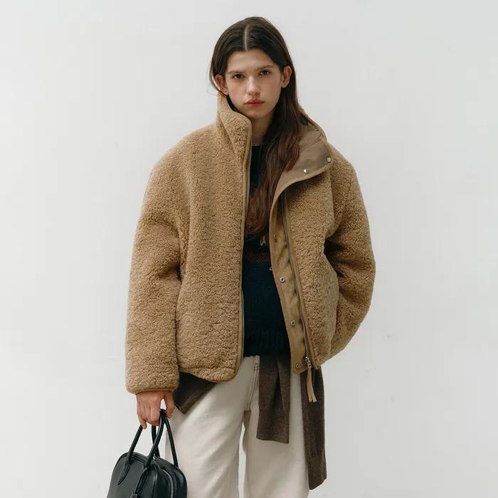 리버시블 시어링 점퍼 베이지