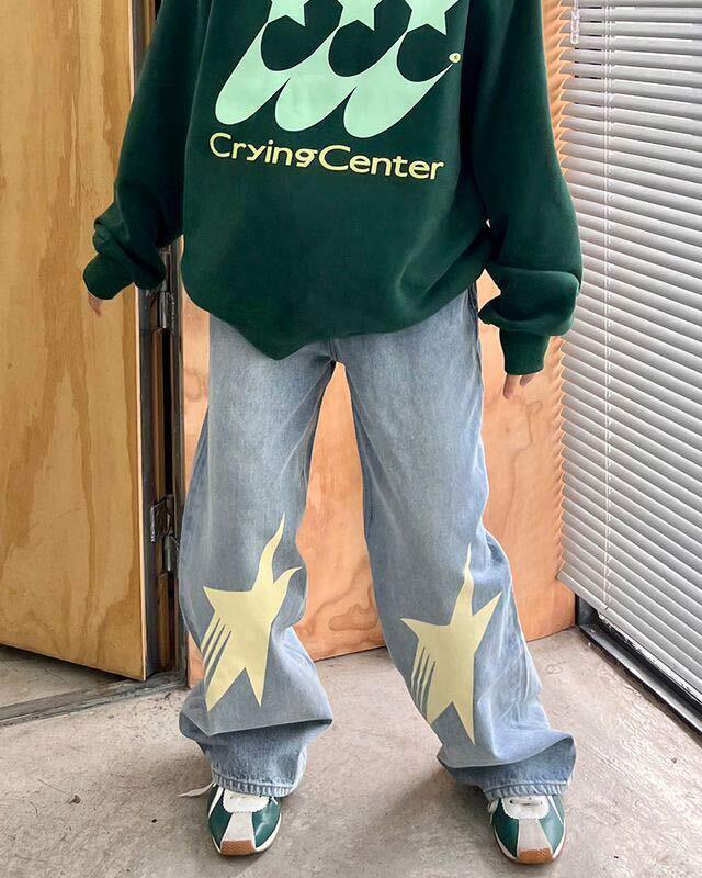 CRYINGCENTER 스타로고 와이드 데님팬츠 (블루)