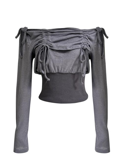 LAVIGNE OFF-SHOULDER SHIRRING TOP CHARCOAL