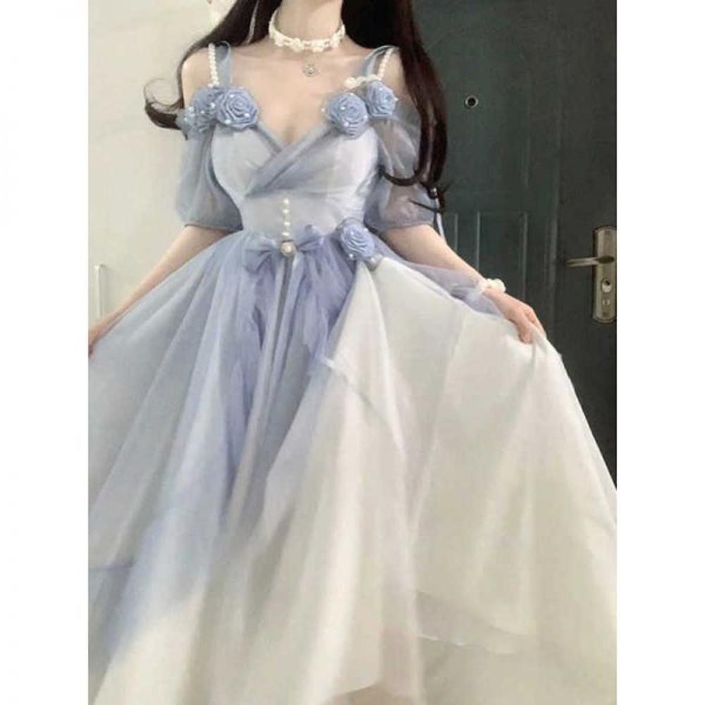 졸사 컨셉 성인 행사 우아한 입체 장미 빛 로리타 나시 드레스 여성 공주 베이비돌