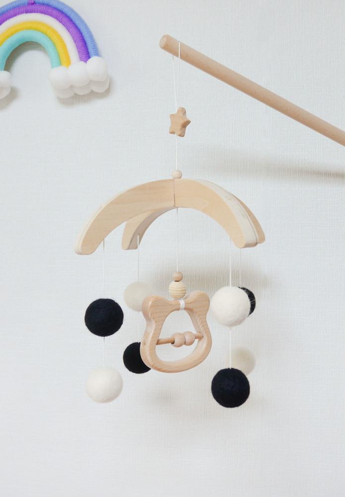 흑백모빌 곰돌이 우드모빌 아기 신생아 방 꾸미기 양모 펠트 감성 출산선물 핸드메이드