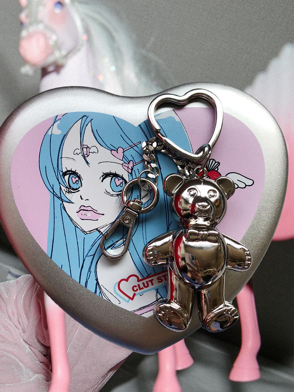 1 2 hanging bear heart key ring