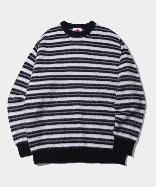 썸플레이스(SOME PLACE)  멀티 스트라이프 배색 라운드넥 긴팔 오버핏 니트 [블랙] - 사이즈 & 후기 | 무신사