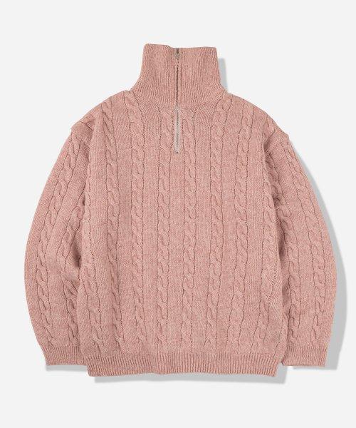 케이블 반집업니트 인디핑크