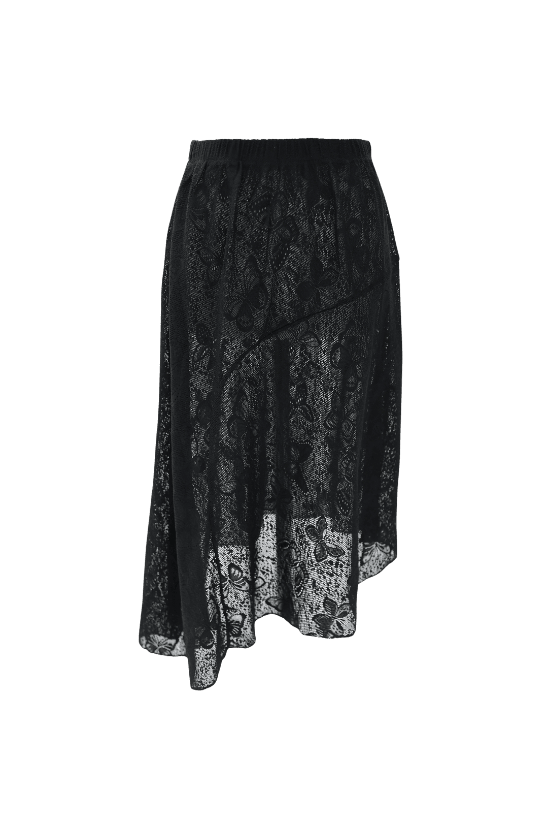 [Pink orchid house] Butterfly lace unbal skirt (2color) (Black)