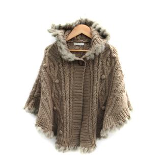 アースミュージック&エコロジー ニットポンチョ ラビットファー S ベージュ