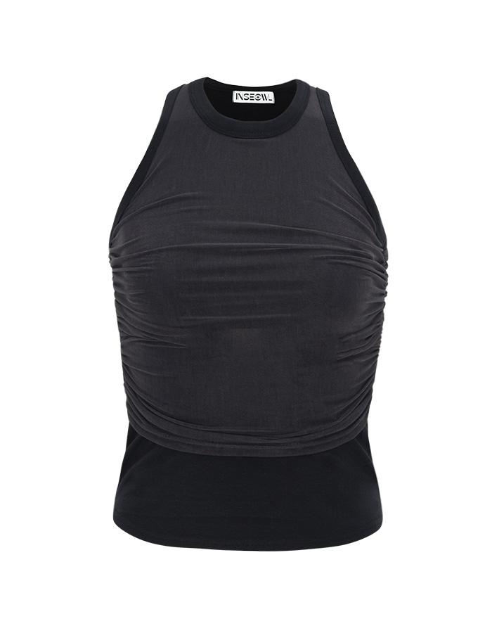 TOUCH SHIRRING TANK TOP - BLACK