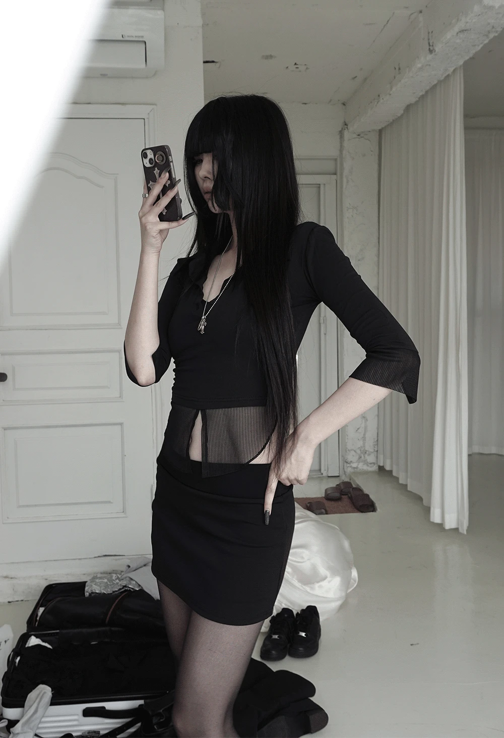 collar mesh shirt