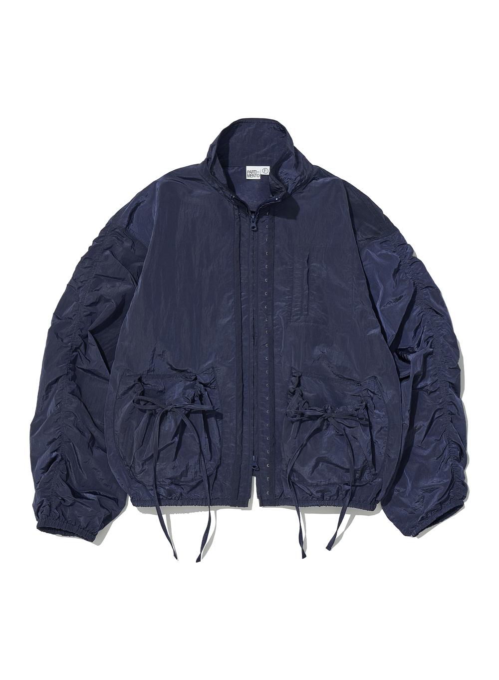 [WOMEN] SHEER SHIRRING TRACK JACKET_NAVY