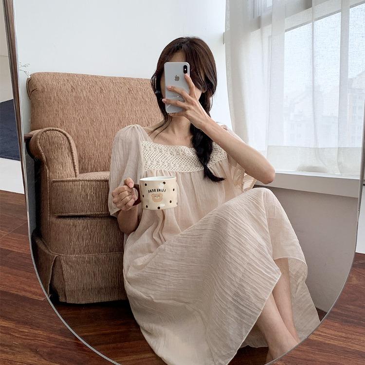 플랜 레이스 반팔 파자마 원피스