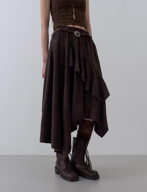 unbalance suede belt set skirt