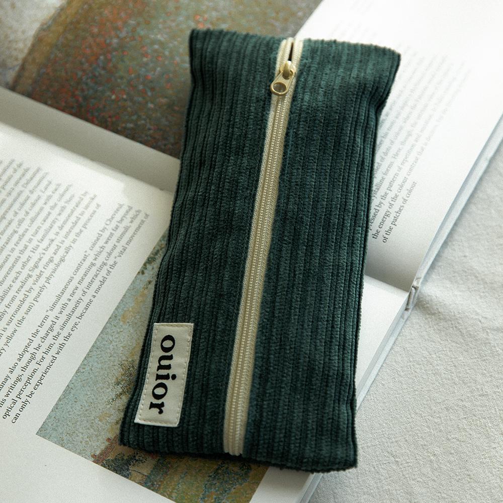 flat pencil case-corduroy midnight green (middle)