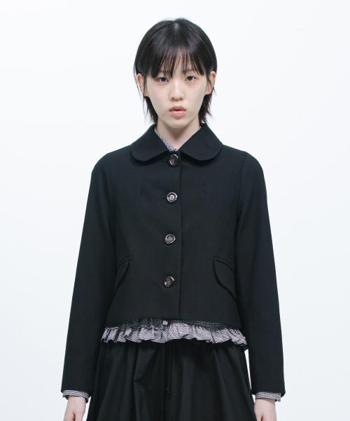 ROUND COLLAR SEMI-CROP JACKET, BLACK