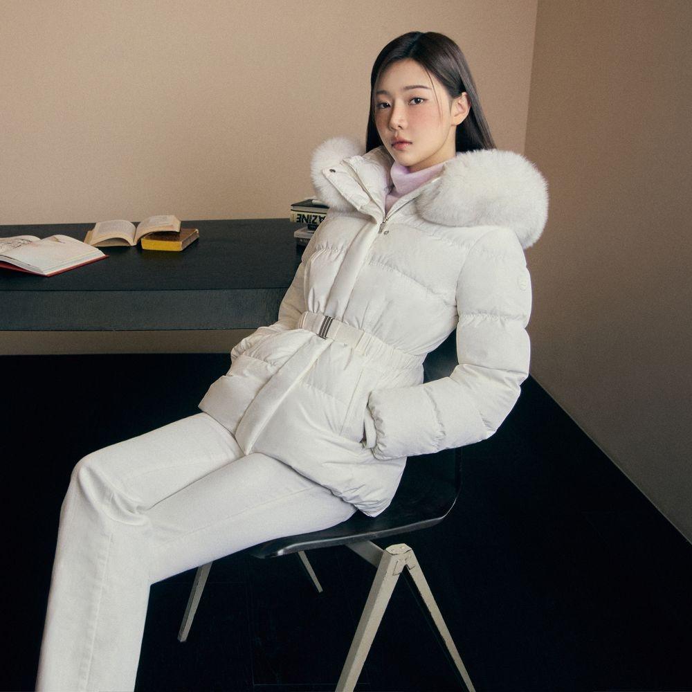 [이시안 착용] 웨이스트 테이프 장식 숏 구스점퍼 ER4TD002