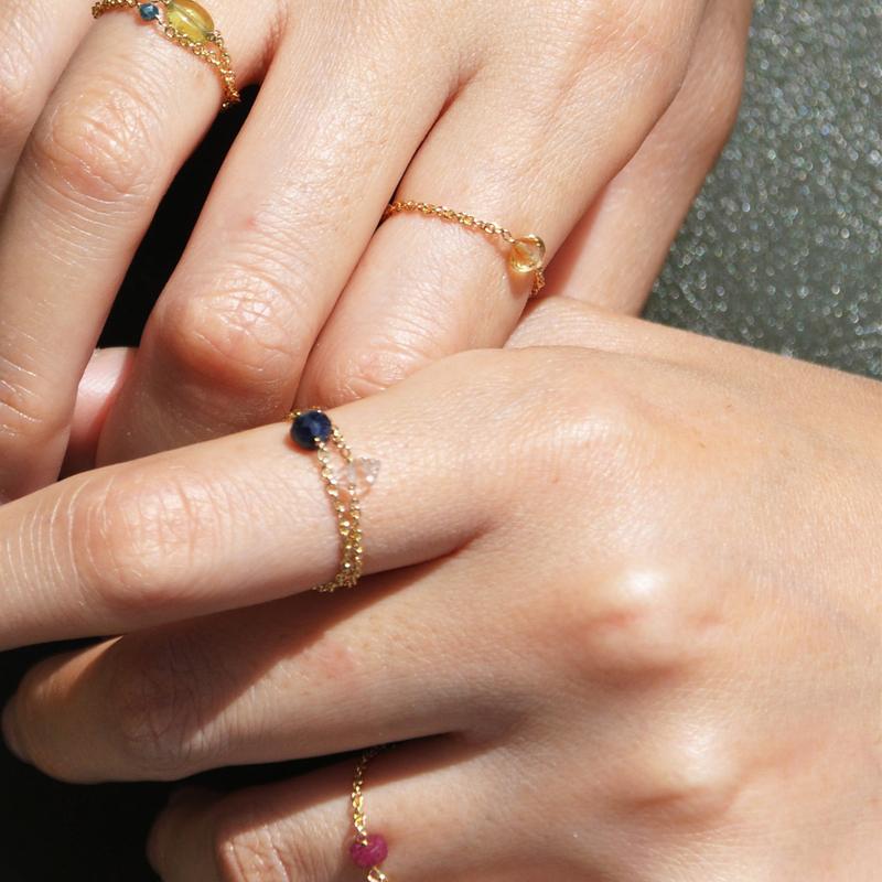 Birthstone 14K Gold Chain Ring