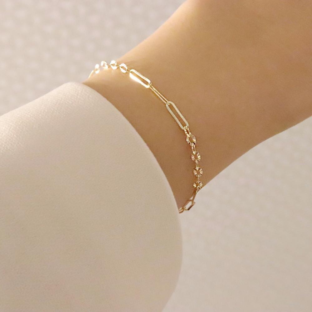 14k 18k 클립 체인 레이어드 여자 금팔찌