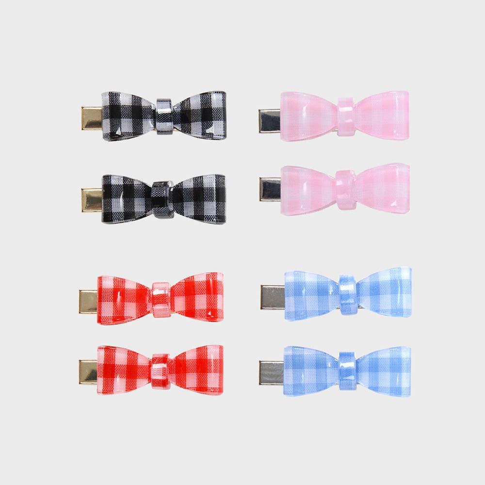 [EIREVE] Seasonless (Weared by Espanning, TWICE, MINA)PETITE GINGHAM CHECK RIBBON HAIR CLIP SET (4 COLORS / 2PCS) - BLACK / ONE SIZE