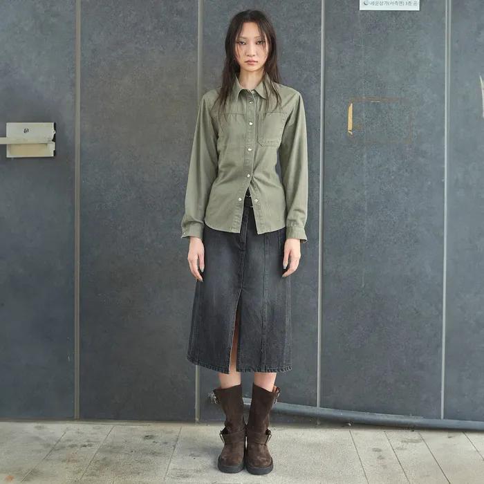 Denim Regular Fit Shirts  Khaki (KE5860M07H)