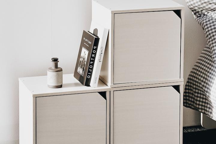 1단 큐빅 도어형 공간박스 책장 우드 리빙박스 4colors