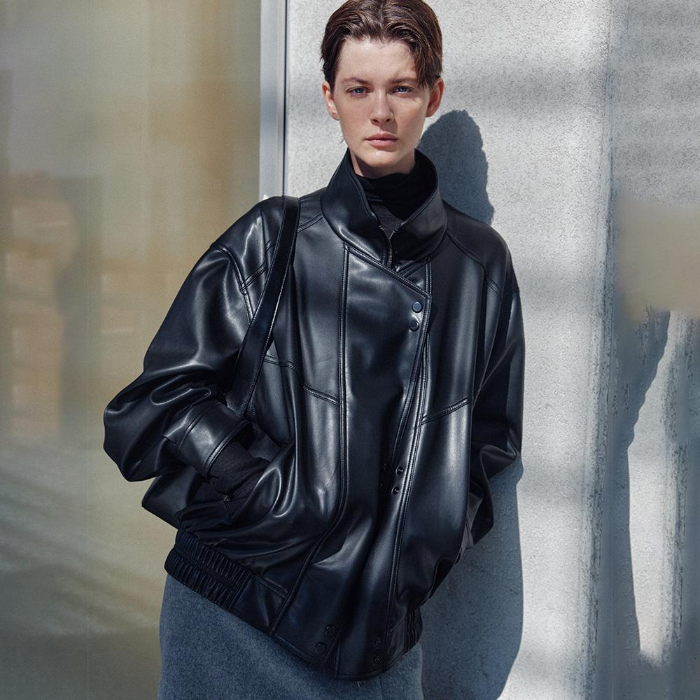 Asymmetric Placket Faux Leather Jacket SL4AJ820-10
