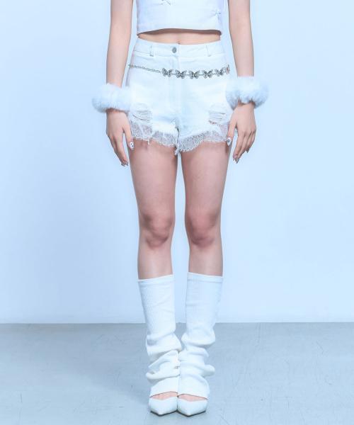 REPAIRED LACE SHORTS_WHITE