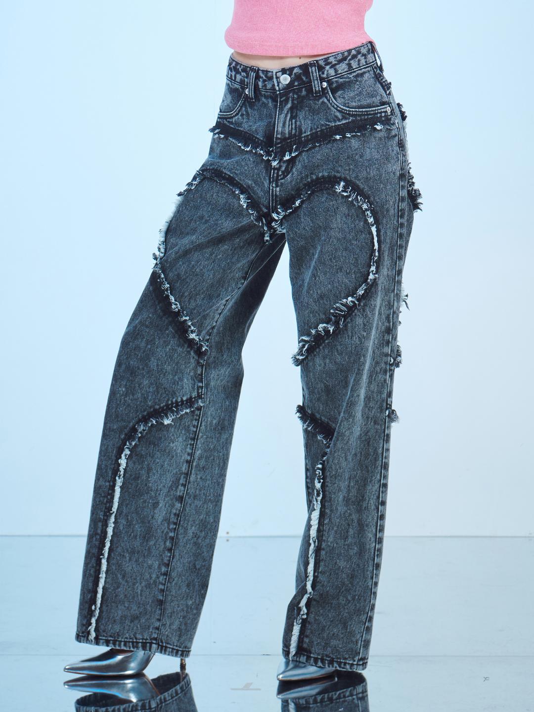 HEART ICE WASHING DENIM PANTS (GY)