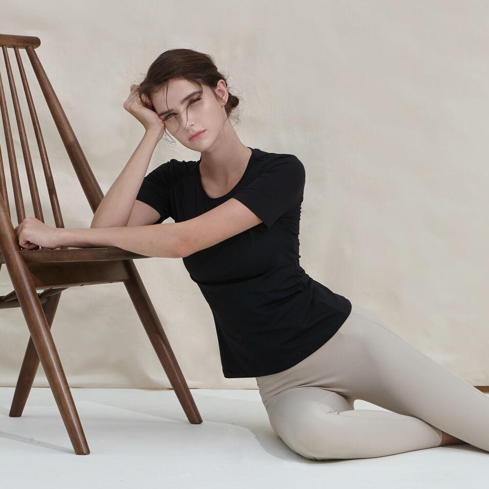 여성 요가복 DEVI-T0045-블랙 필라테스 서포트티 반팔티