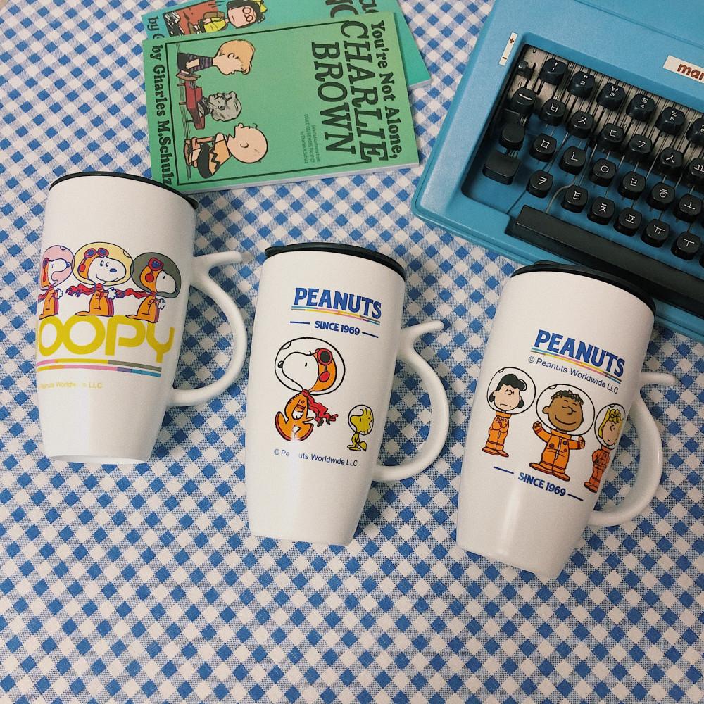 스누피 650ml 대용량 머그컵 도자기 텀블러 밀폐 레트로컵