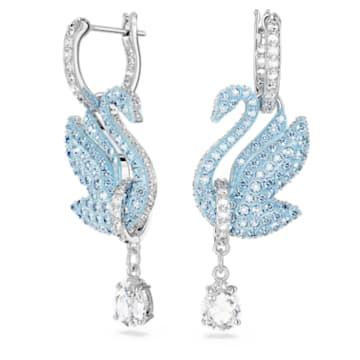Swarovski Iconic Swan 드롭 이어링, 스완, 블루, 로듐 플래팅