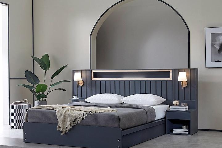 호텔식 모나코 편백아트월 LED조명 평상형 침대 SS/Q/K/LK