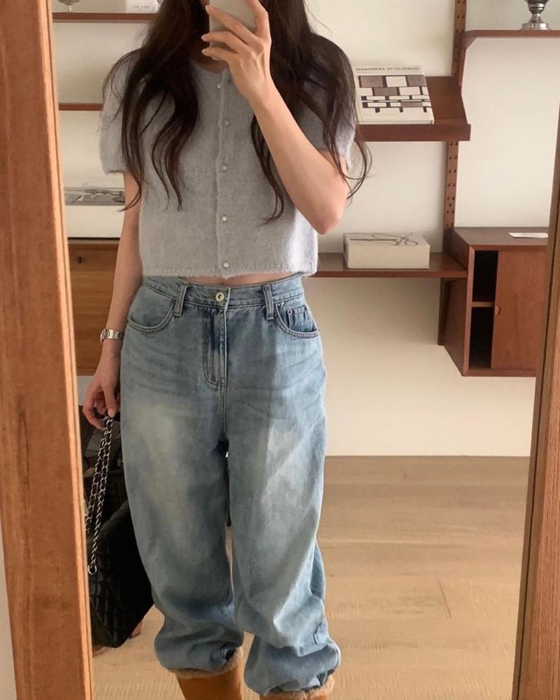 (카멜 당일) 오브제 헤이 알파카 반팔 퍼프 니트 가디건 (5col)