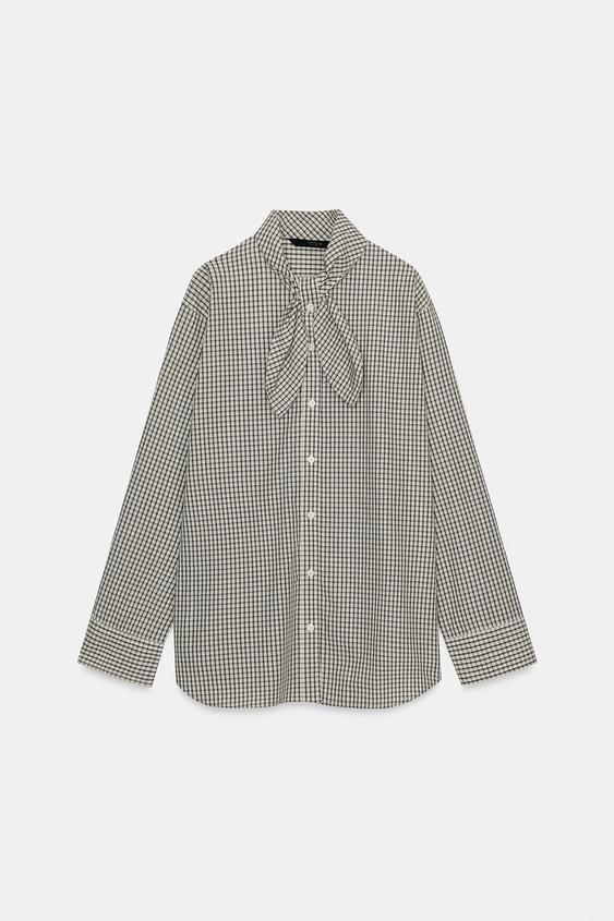스카프 체크 포플린 셔츠