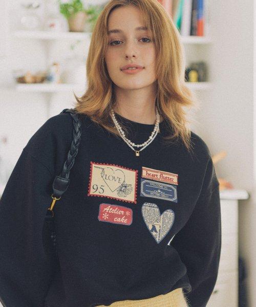 빈티지 스템프 스웻 셔츠-블랙