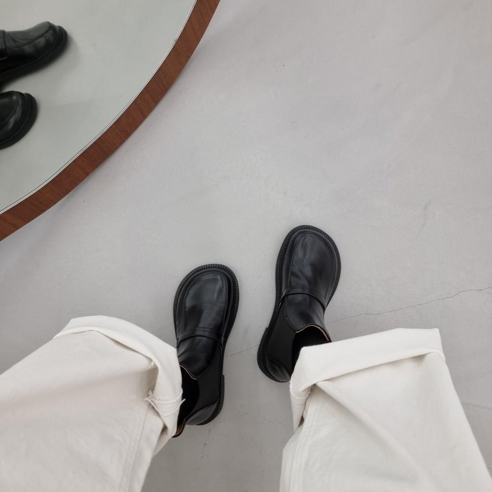 여성 가죽 라운드 페니 앵클 부츠