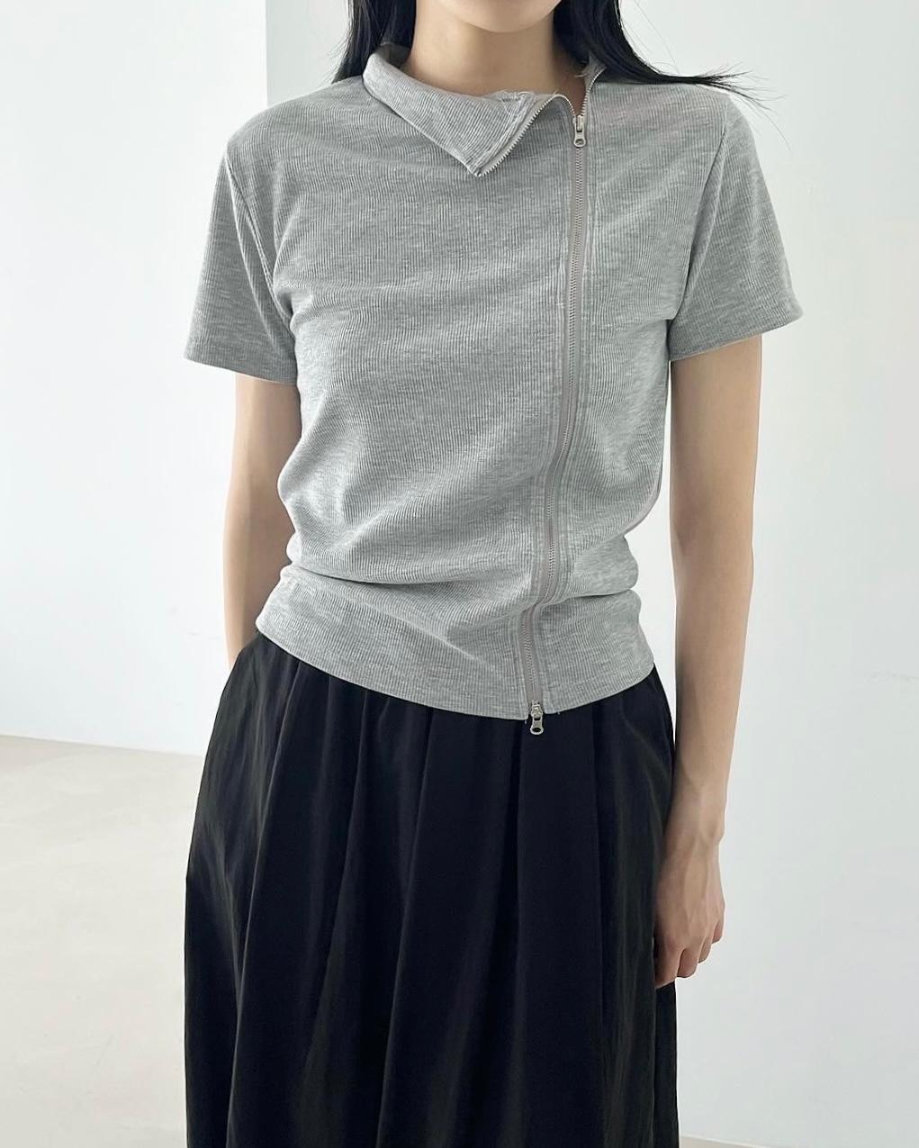 사선 카라 지퍼 티셔츠 [3co]
