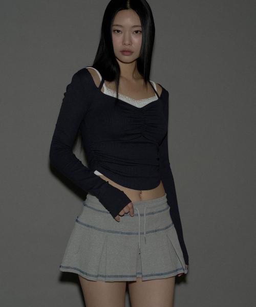 Jiselle Strap Shirring Top (Cool Charcoal)