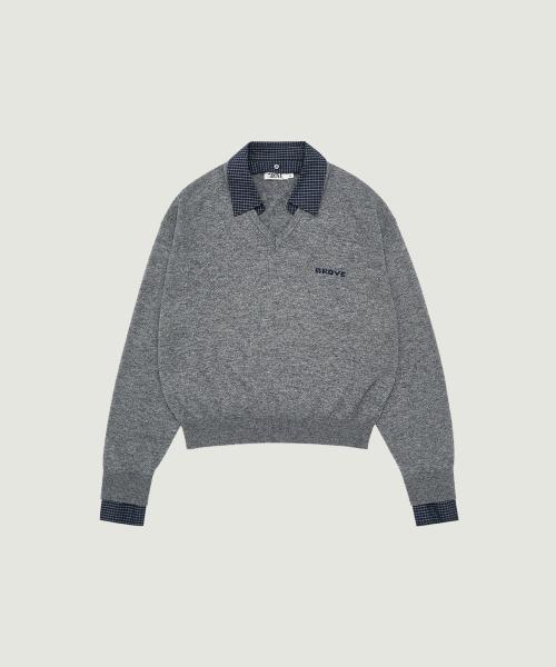 EVIE CHECK COLLAR KNIT (GREY CHECK)