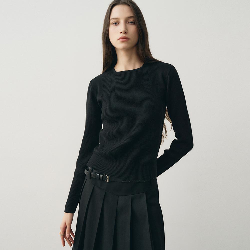 마이크로 리브드 스퀘어넥 니트 (블랙)