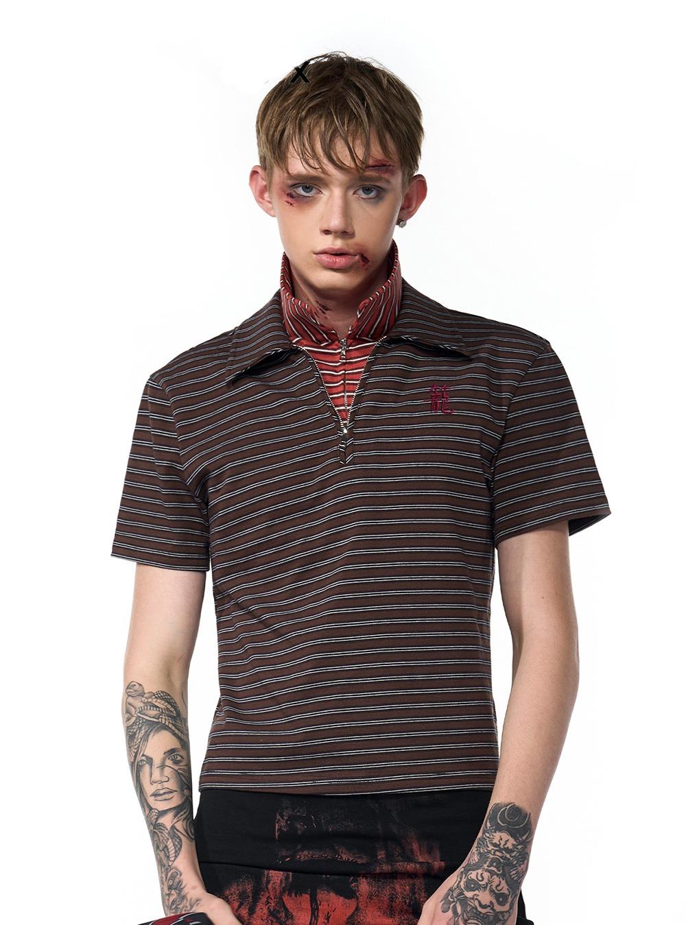 Retro Stripe Double Collar Polo