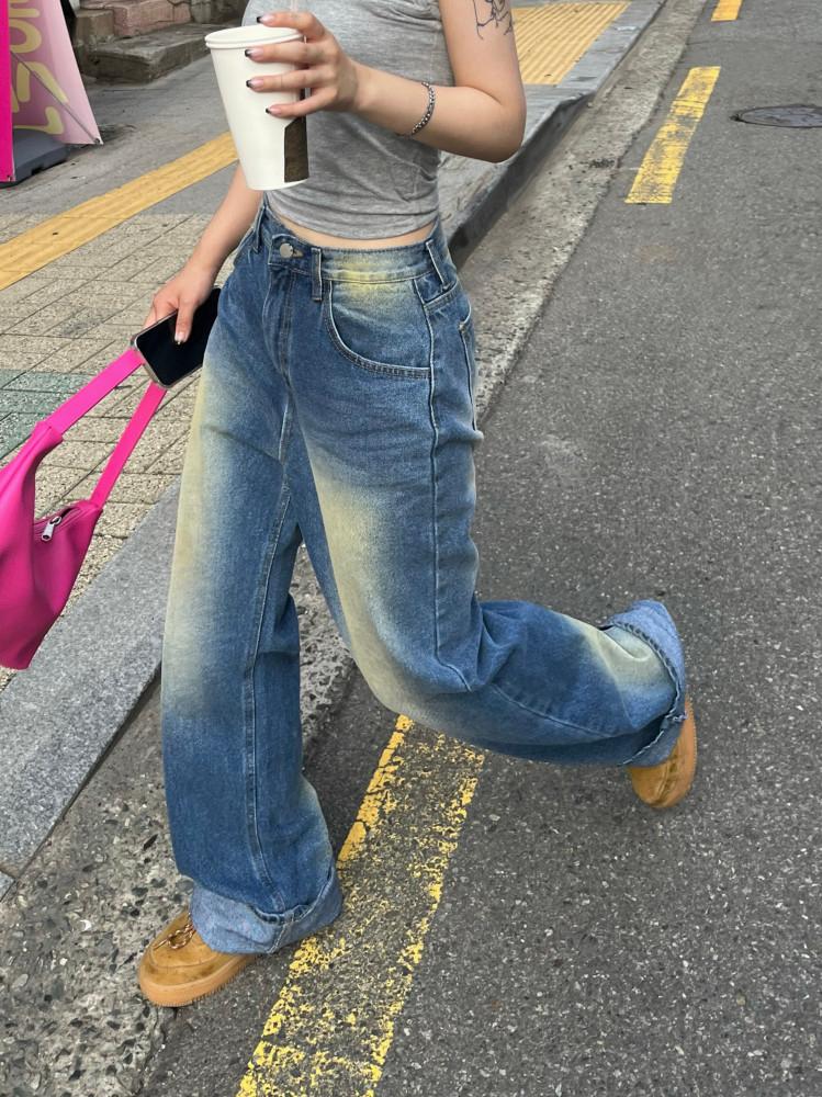 (MD소장) 와이드 컬러 워싱 스트릿 데님 팬츠