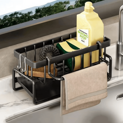 XXMZ 주방 싱크대 정리 무타공 물빠짐 다용도 행주걸이 수세미 거치대, 블랙, 1개 - 수세미걸이/받침 | 쿠팡