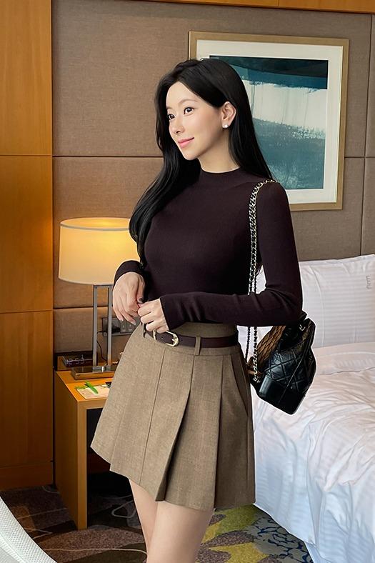 (수입)파이 플리츠 미니 스커트(벨트포함)