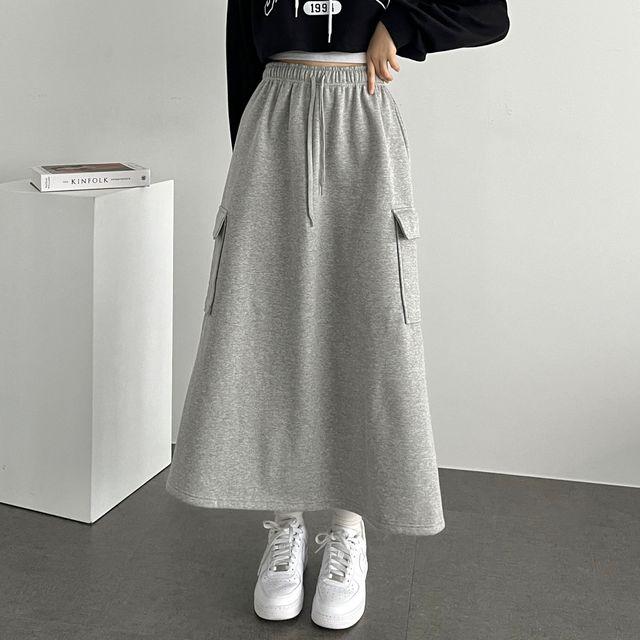 [-110/size] 기모빵빵, 완벽커버! 카고 밴딩 무지 플레어 A라인 롱 스커트 sk_바이유