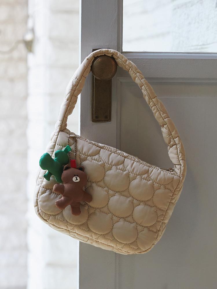 라인프렌즈 브라운 윈터 퀼팅 호보백