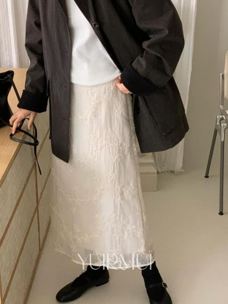 유이르무이 [블랙S/M 당일] JINSIM 진심 가든 플라워 자수 슬릿 일자핏 A라인 롱 스커트 2color